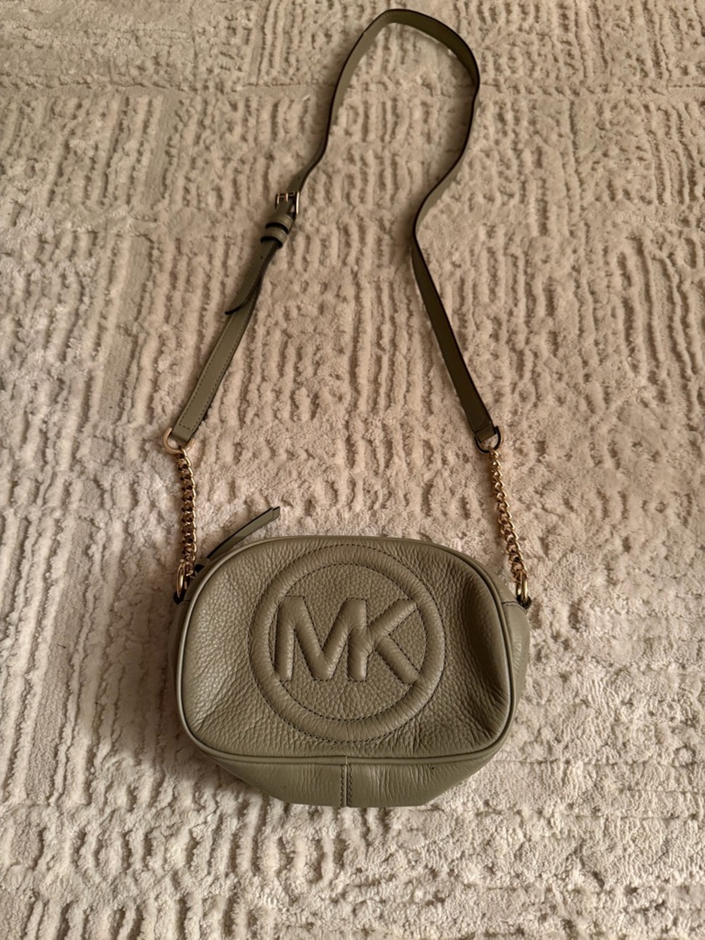 Michael Kors Grey Pebbled Leather Crossbody Bag